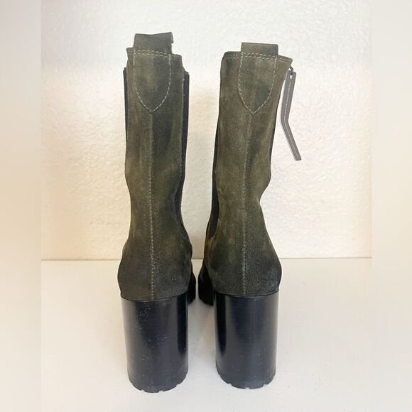 Emanuele Crastro Chelsea Boot Suede Chunky Heel olive Distressed NWOB 41 - Picture 6 of 9